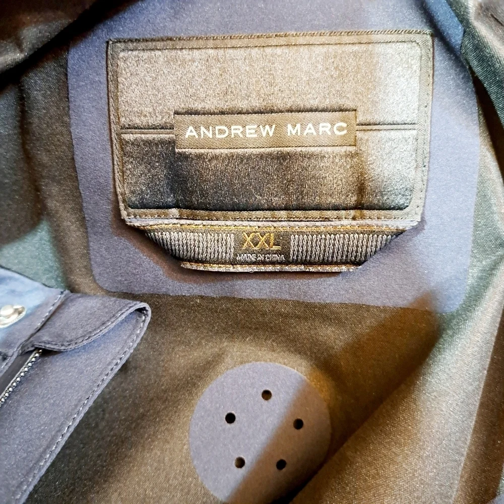 Andrew Marc Navy Blue Waterproof Lightweight Wind Resistant Hooded Jacket XXL‎